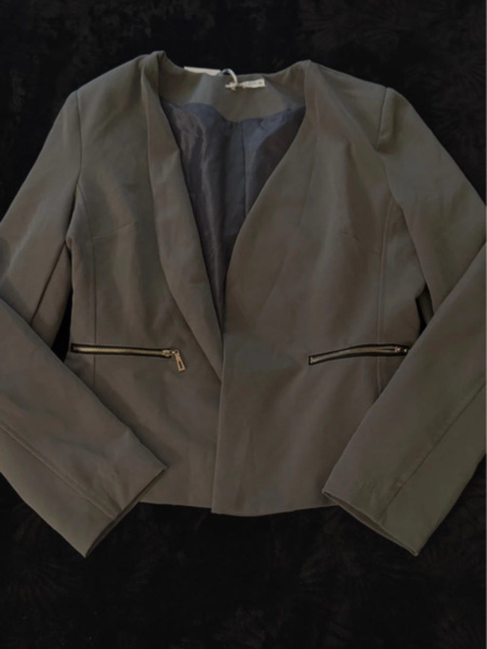 Lolita Grey Open-Front Blazer with Zip Pockets